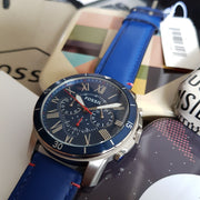  Shop Authentic Fossil Grant Chronograph Blue Dial Blue Leather Strap Watch for Men - FS5373 - Luxxuri