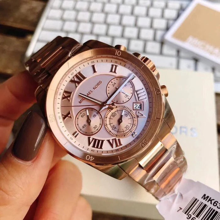  Shop Authentic Michael Kors Brecken Chronograph Quartz Rose Gold Dial Rose Gold Steel Strap Watch For Women - MK6367 - Luxxuri
