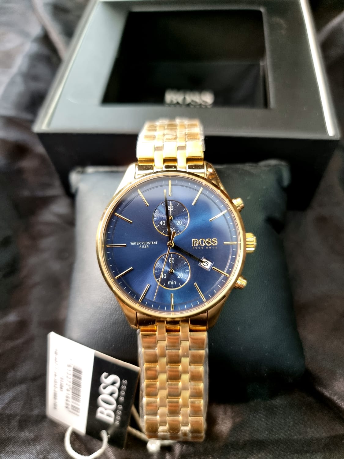  Shop Authentic Hugo Boss Associate Blue Dial Gold Steel Strap Watch for Men - 1513841 - Luxxuri