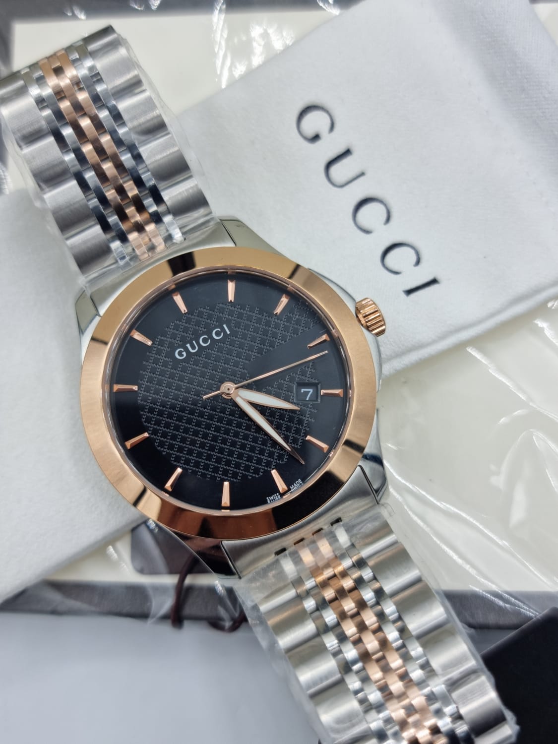  Shop Authentic Gucci G Timeless Black Dial Two Tone Steel Strap Watch For Men - YA126410 - Luxxuri