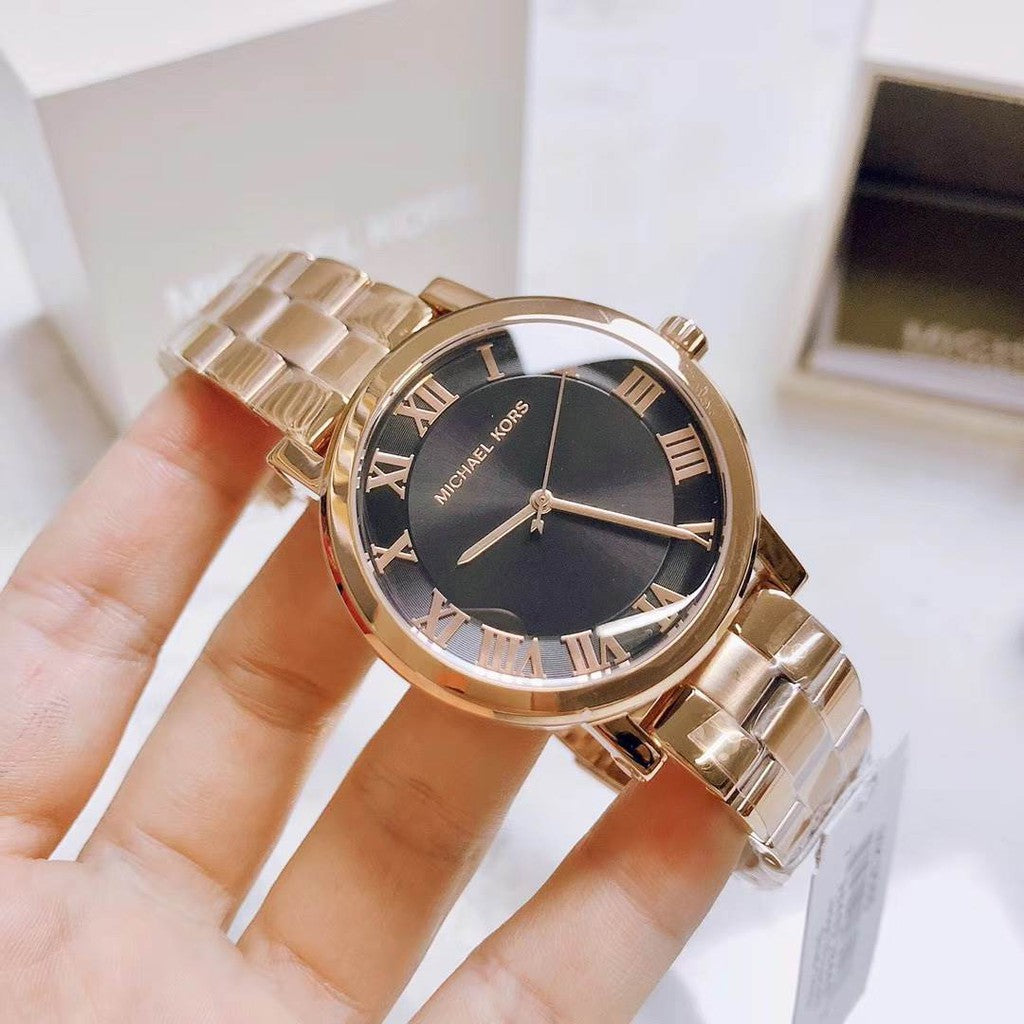  Shop Authentic Michael Kors Noire Black Dial Rose Gold Steel Strap Watch for Women - MK3585 - Luxxuri