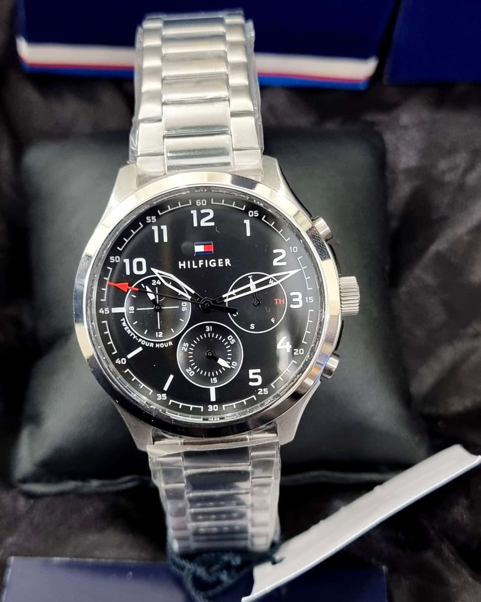  Shop Authentic Tommy Hilfiger Asher Chronograph Black Dial Silver Steel Strap Watch For Men - 1791852 - Luxxuri