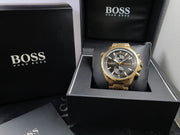  Shop Authentic Hugo Boss Globetrotter Chronograph Black Dial Gold Steel Strap Watch for Men - 1513932 - Luxxuri