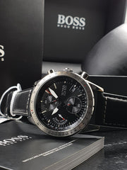  Shop Authentic Hugo Boss Aero Chronograph Black Dial Black Leather Strap Watch for Men - 1513770 - Luxxuri