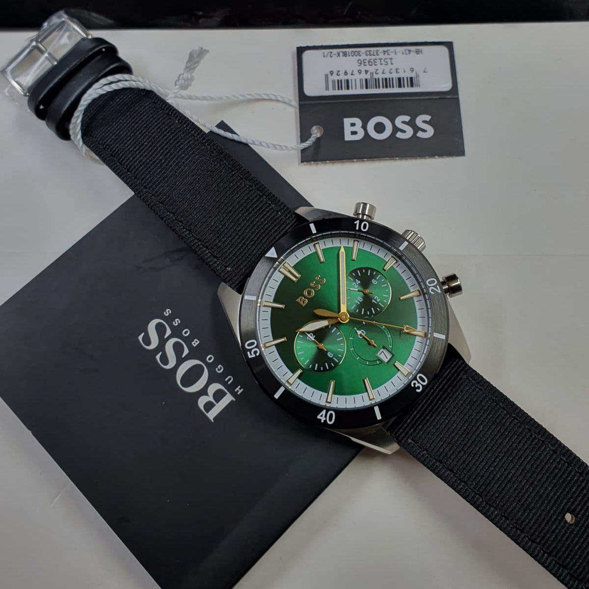  Shop Authentic Hugo Boss Santiago Green Dial Black Nylon Strap Watch for Men - 1513936 - Luxxuri