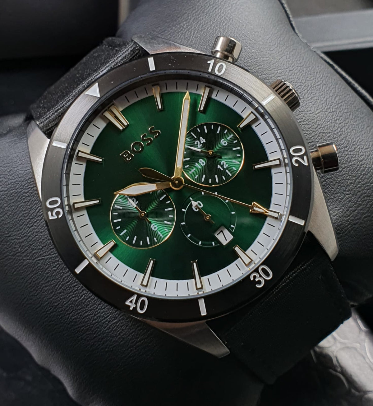  Shop Authentic Hugo Boss Santiago Green Dial Black Nylon Strap Watch for Men - 1513936 - Luxxuri