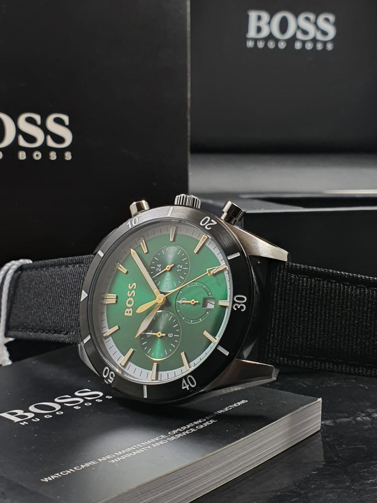 Shop Authentic Hugo Boss Santiago Green Dial Black Nylon Strap Watch for Men - 1513936 - Luxxuri