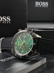  Shop Authentic Hugo Boss Santiago Green Dial Black Nylon Strap Watch for Men - 1513936 - Luxxuri