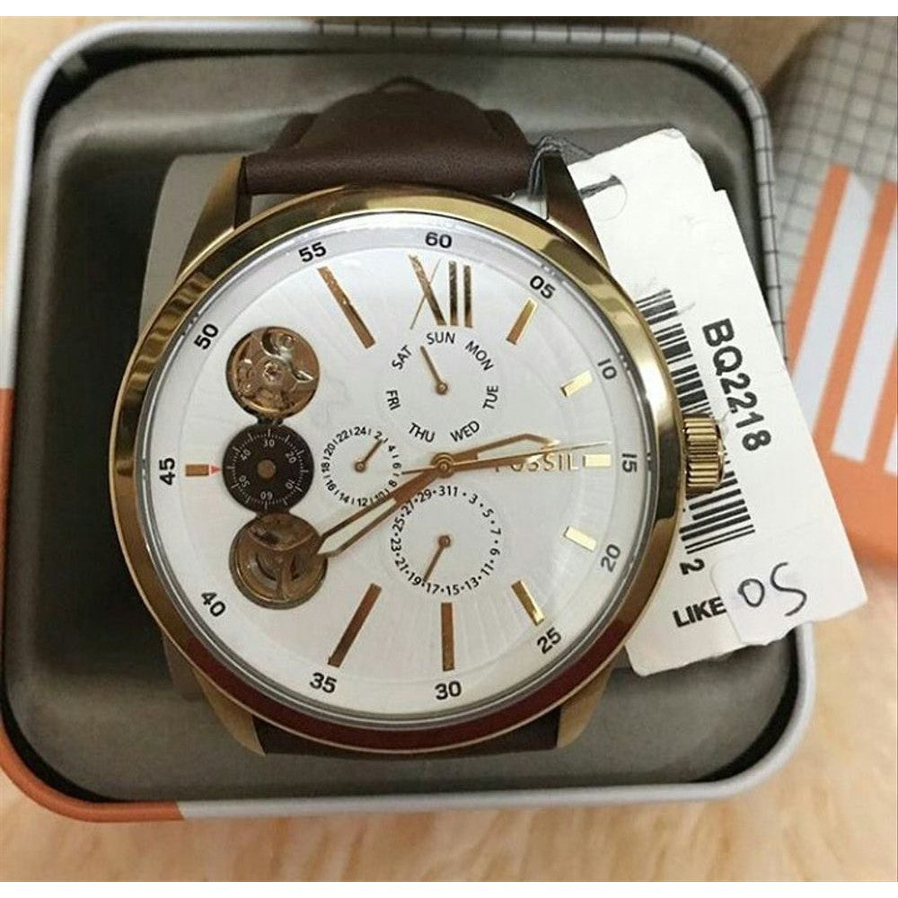  Shop Authentic Fossil Flynn Twist Mechanical White Dial Brown Leather Strap Watch for Men - BQ2218 - Luxxuri