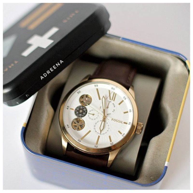  Shop Authentic Fossil Flynn Twist Mechanical White Dial Brown Leather Strap Watch for Men - BQ2218 - Luxxuri