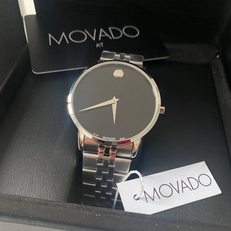  Shop Authentic Movado Museum Classic Black Dial Silver Steel Strap Watch For Men - 606504 - Luxxuri