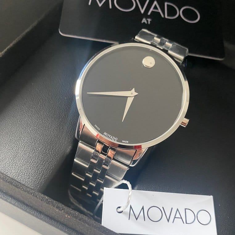  Shop Authentic Movado Museum Classic Black Dial Silver Steel Strap Watch For Men - 606504 - Luxxuri