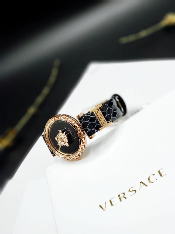  Shop Authentic Versace Palazzo Empire Greca Black Dial Black Leather Strap Watch for Women - VEDV00719 - Luxxuri