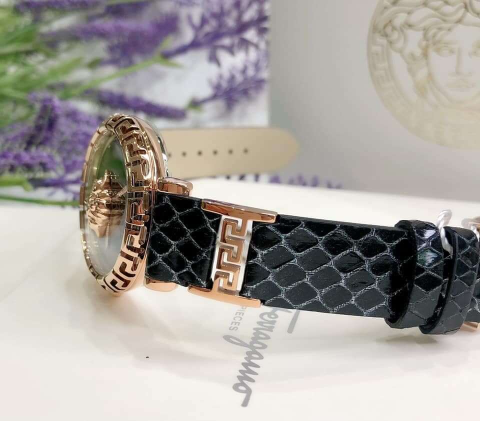  Shop Authentic Versace Palazzo Empire Greca Black Dial Black Leather Strap Watch for Women - VEDV00719 - Luxxuri