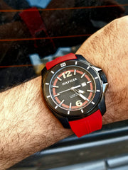  Shop Authentic Tommy Hilfiger Windsurf Black Dial Red Rubber Strap Watch for Men - 1791112 - Luxxuri