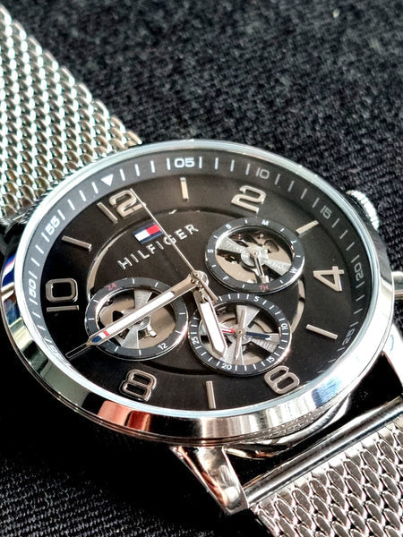  Shop Authentic Tommy Hilfiger Chronograph Black Dial Silver Mesh Bracelet Watch for Men - 1791292 - Luxxuri
