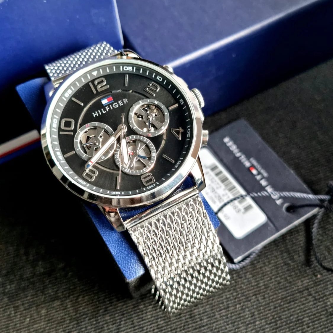  Shop Authentic Tommy Hilfiger Chronograph Black Dial Silver Mesh Bracelet Watch for Men - 1791292 - Luxxuri