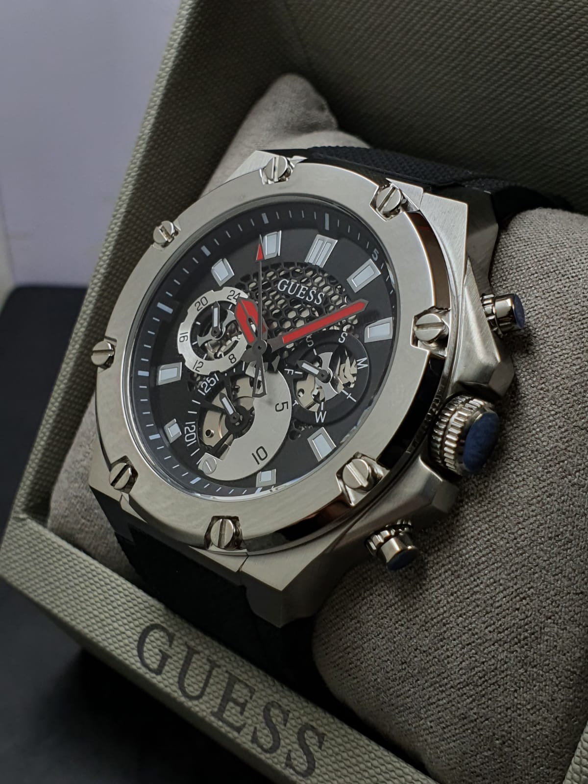  Shop Authentic Guess Third Grear Multi Function Black Dial Black Rubber Strap Watch for Men- GW0334G1 - Luxxuri