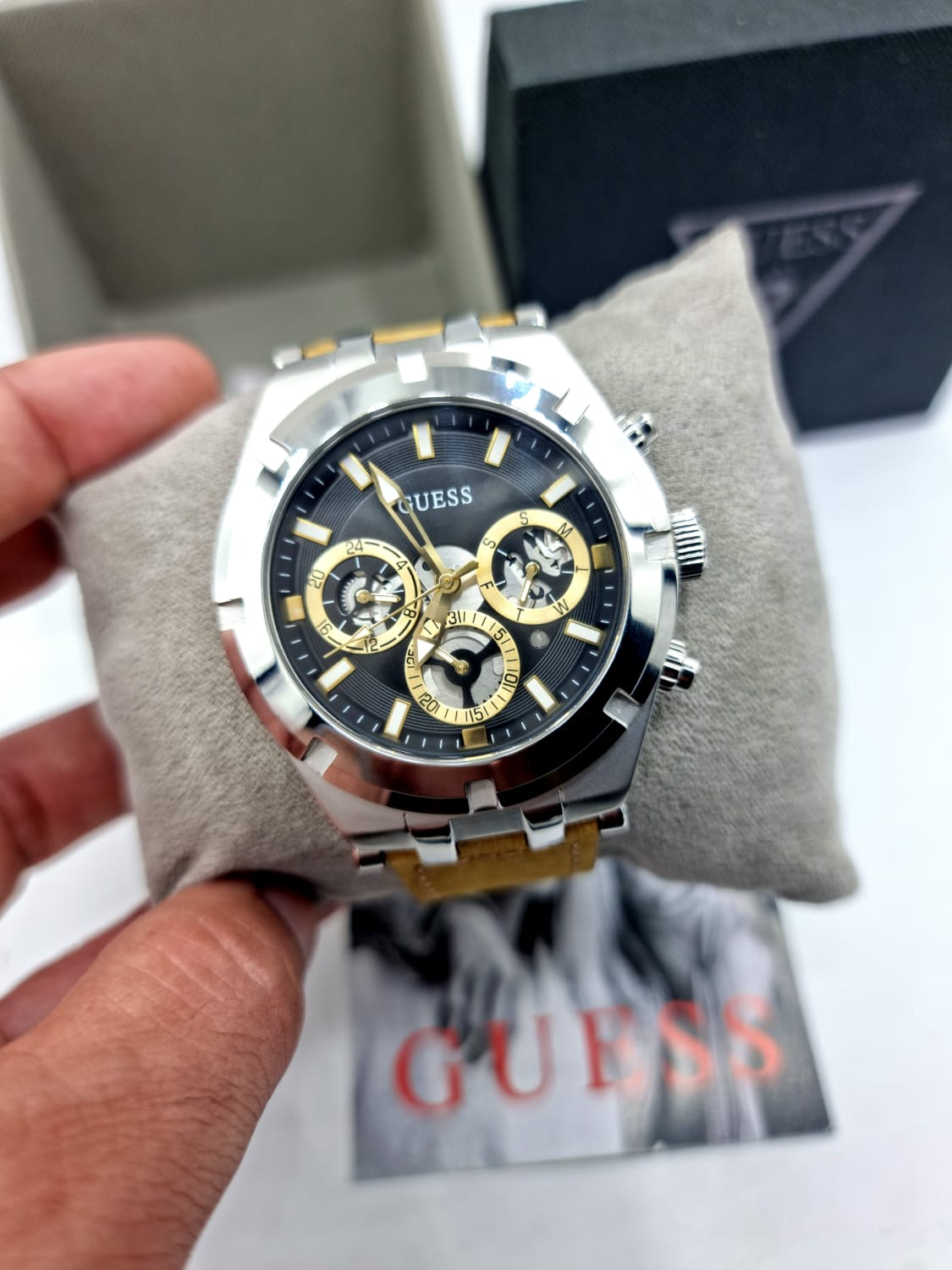  Shop Authentic Guess Continental Multifunction Black Dial Brown Leather Strap Watch for Men - GW0262G1 - Luxxuri