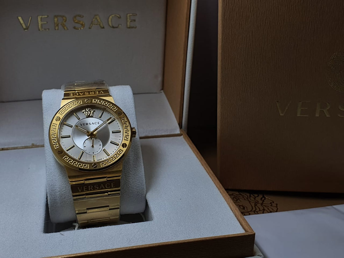  Shop Authentic Versace Greca Silver Dial Gold Steel Strap Watch for Men - VEVI00520 - Luxxuri