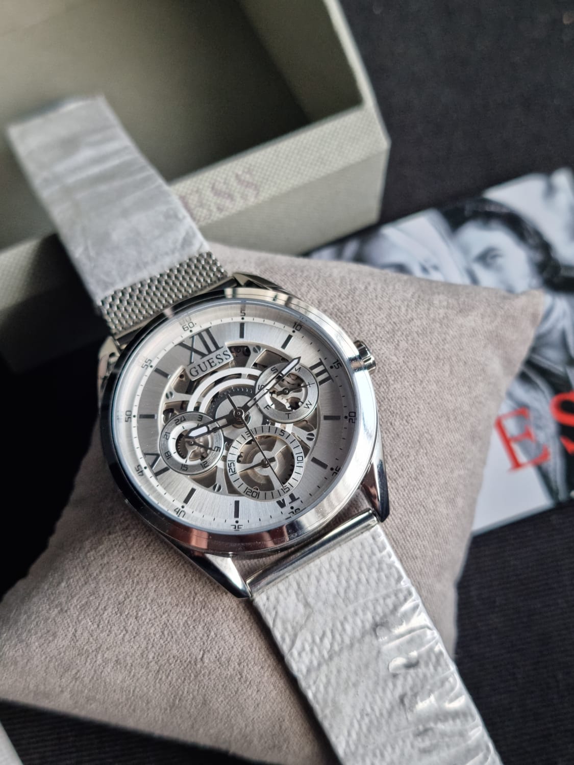  Shop Authentic Guess Tailor Multifunction Silver Dial Silver Mesh Bracelet Watch for Men - GW0368G1 - Luxxuri