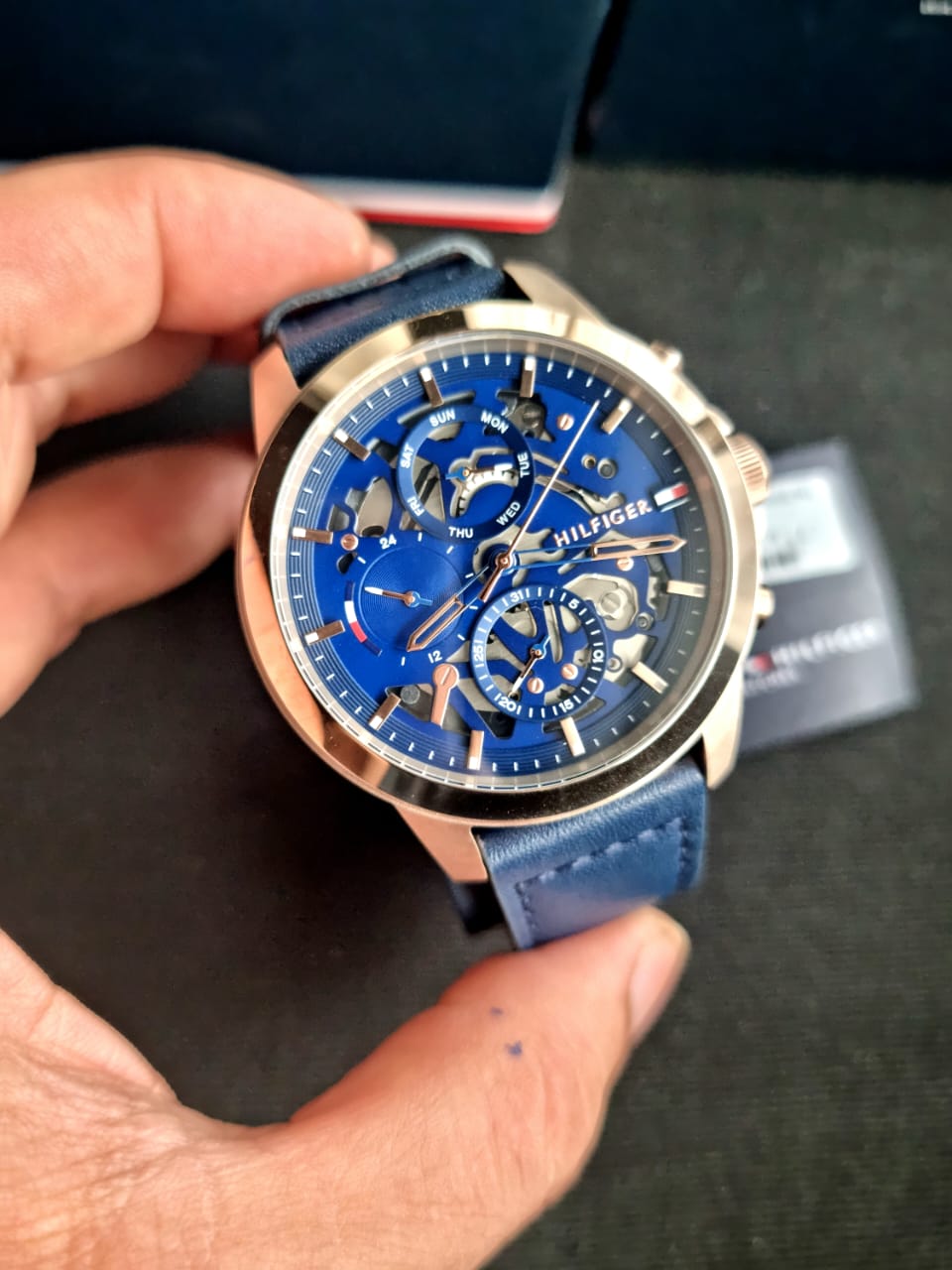  Shop Authentic Tommy Hilfiger Henry Chronograph Quartz Blue Dial Blue Leather Strap Watch For Men - 1710475 - Luxxuri