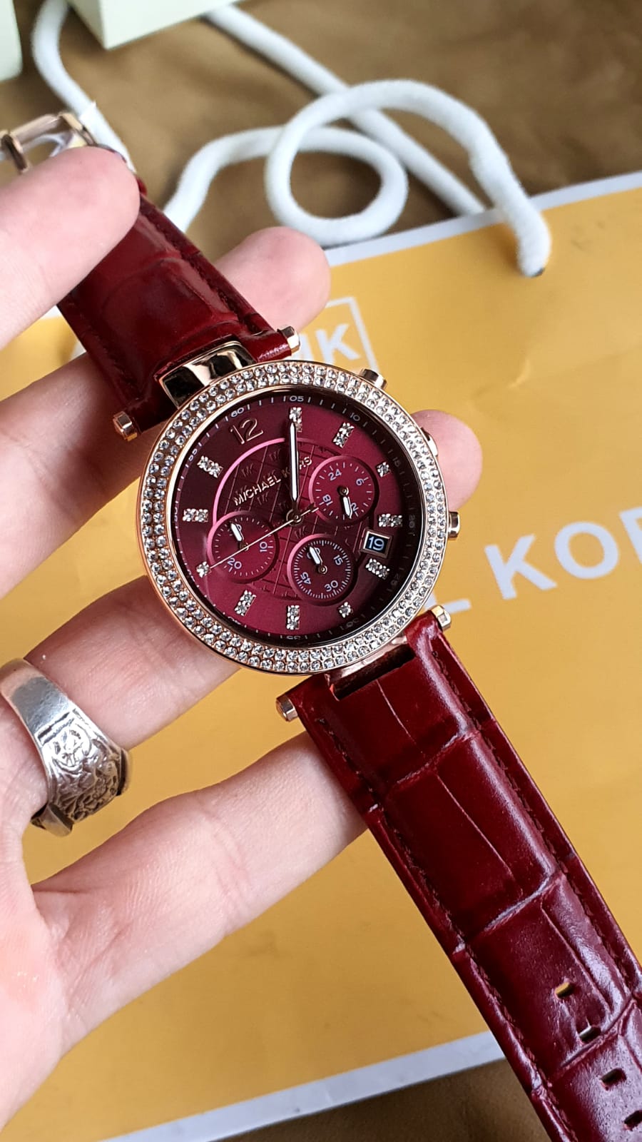  Shop Authentic Michael Kors Parker Chronograph Red Dial Red Leather Strap Watch For Women - MK6986 - Luxxuri