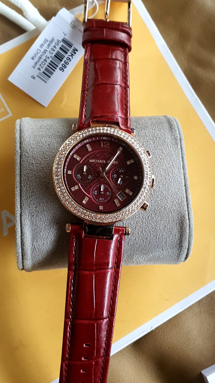  Shop Authentic Michael Kors Parker Chronograph Red Dial Red Leather Strap Watch For Women - MK6986 - Luxxuri