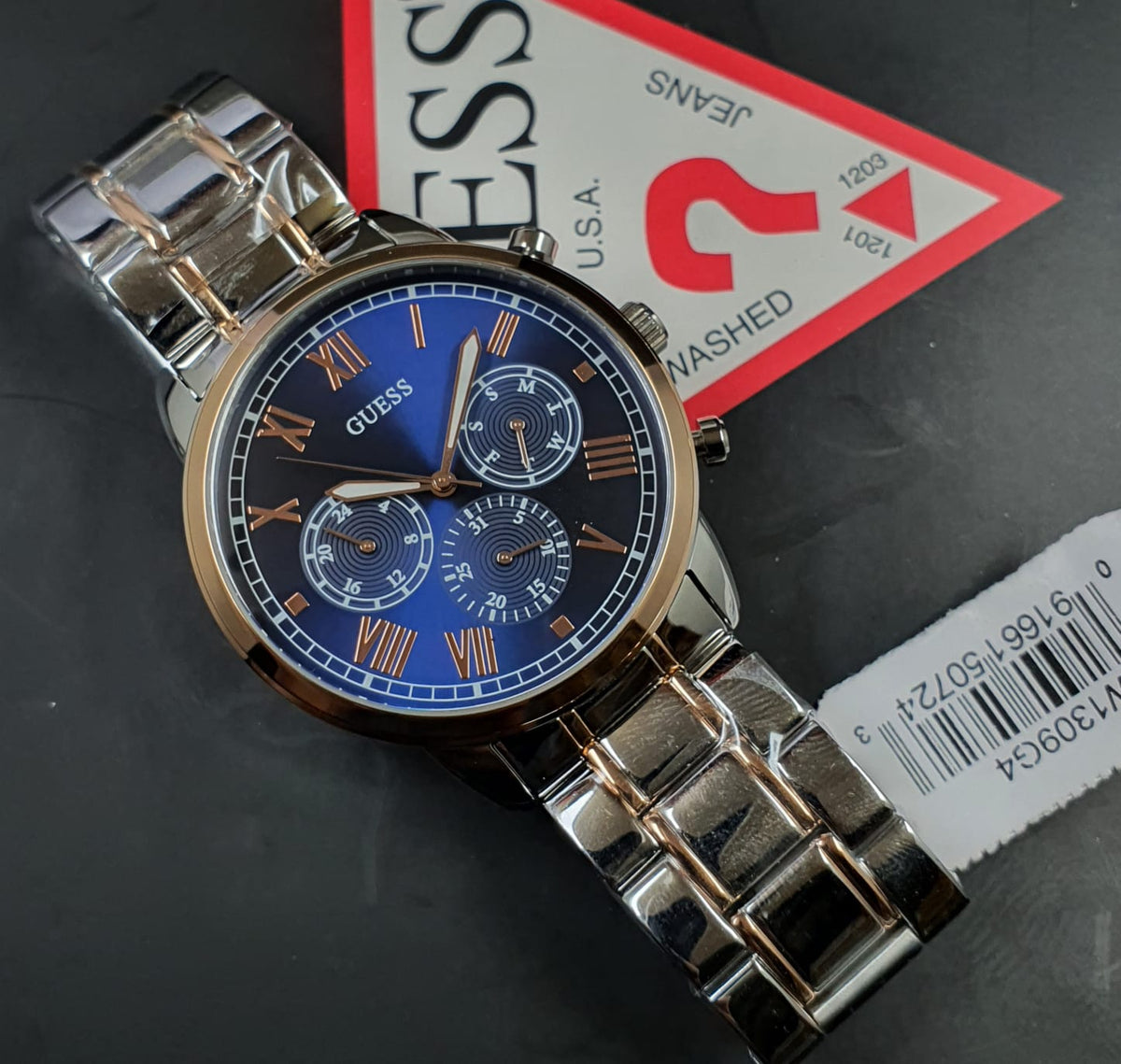  Shop Authentic Guess Hendrix Chronograph Blue Dial Two Tone Steel Strap Watch for Men - W1309G4 - Luxxuri
