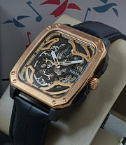  Shop Authentic Fossil Inscription Automatic Skeleton Rose Gold Dial Black Leather Strap Watch for Men - BQ2572 - Luxxuri