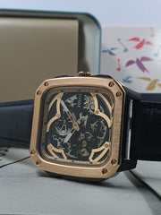  Shop Authentic Fossil Inscription Automatic Skeleton Rose Gold Dial Black Leather Strap Watch for Men - BQ2572 - Luxxuri