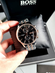  Shop Authentic Hugo Boss Associate Chronograph Black Dial Two Tone Steel Strap Watch for Men - 1513840 - Luxxuri