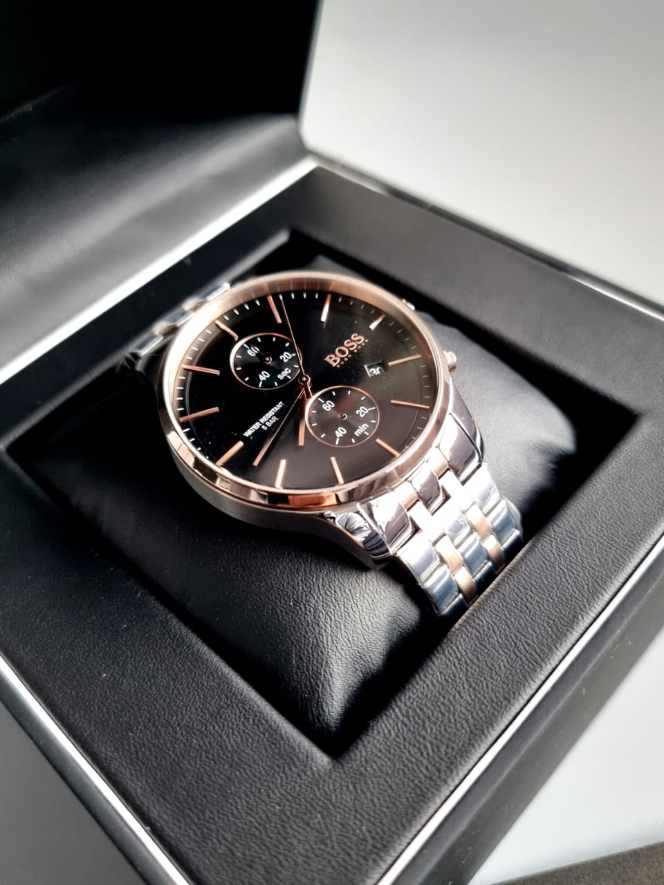  Shop Authentic Hugo Boss Associate Chronograph Black Dial Two Tone Steel Strap Watch for Men - 1513840 - Luxxuri