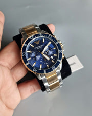  Shop Authentic Emporio Armani Mario Chronograph Blue Dial Two Tone Steel Strap Watch For Men - AR11362 - Luxxuri