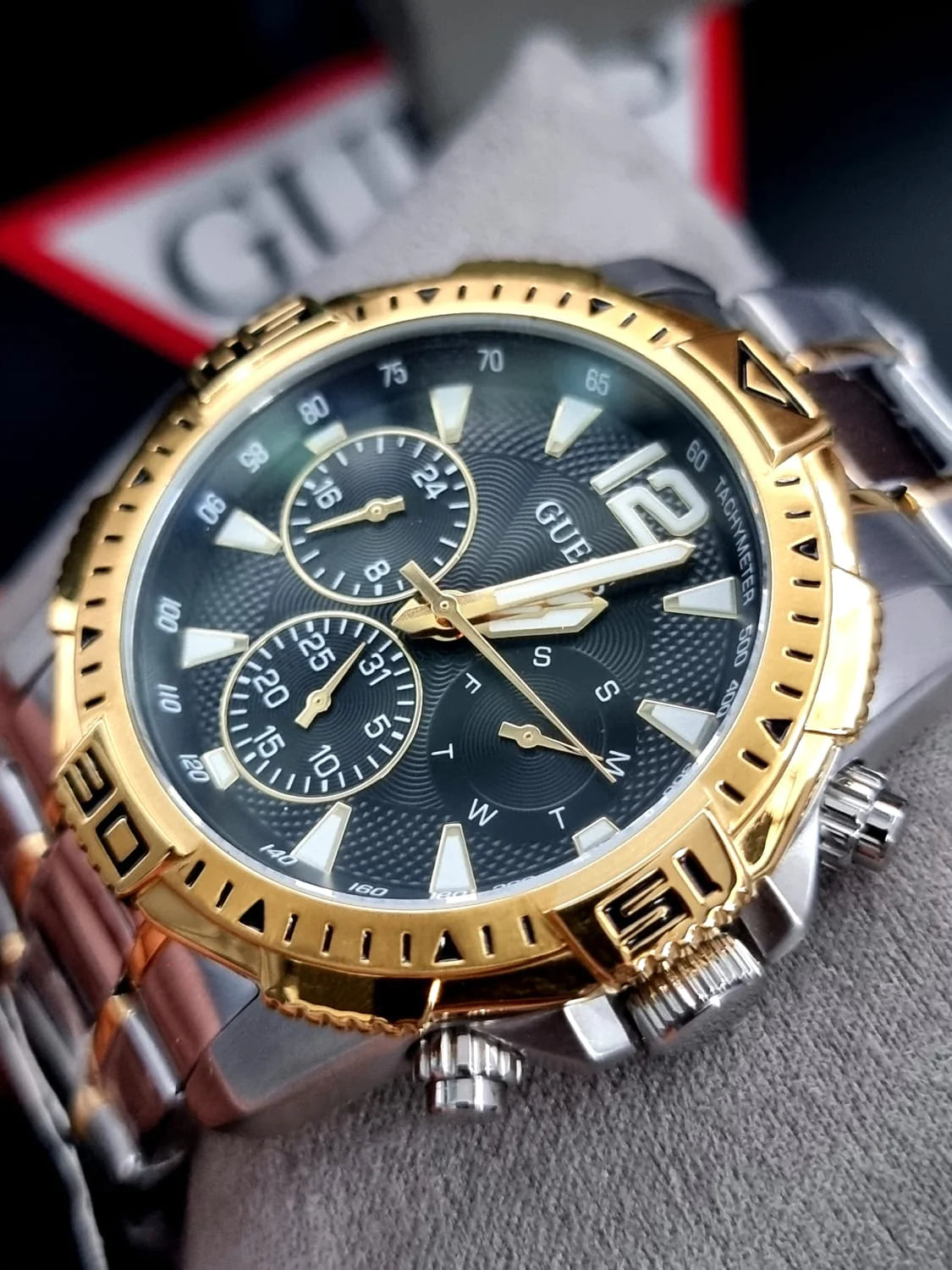 Shop Authentic Guess Commander Chronograph Black Dial Two Tone Steel Strap Watch for Men - GW0056G4 - Luxxuri