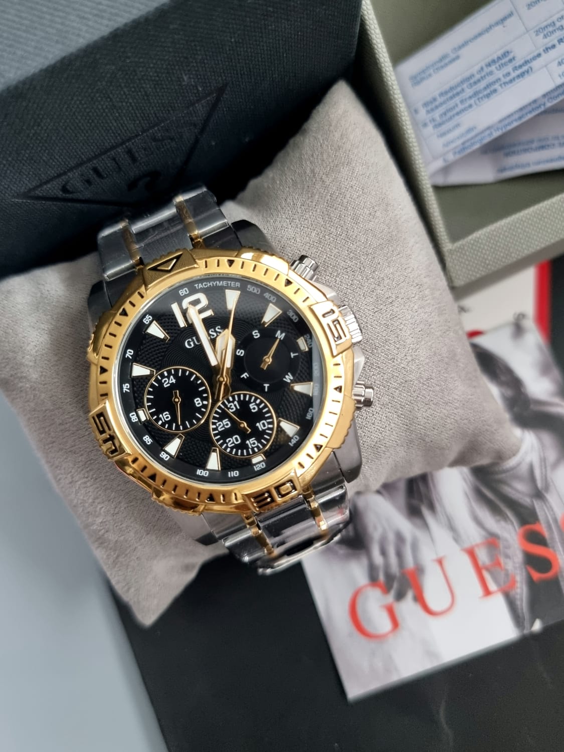  Shop Authentic Guess Commander Chronograph Black Dial Two Tone Steel Strap Watch for Men - GW0056G4 - Luxxuri