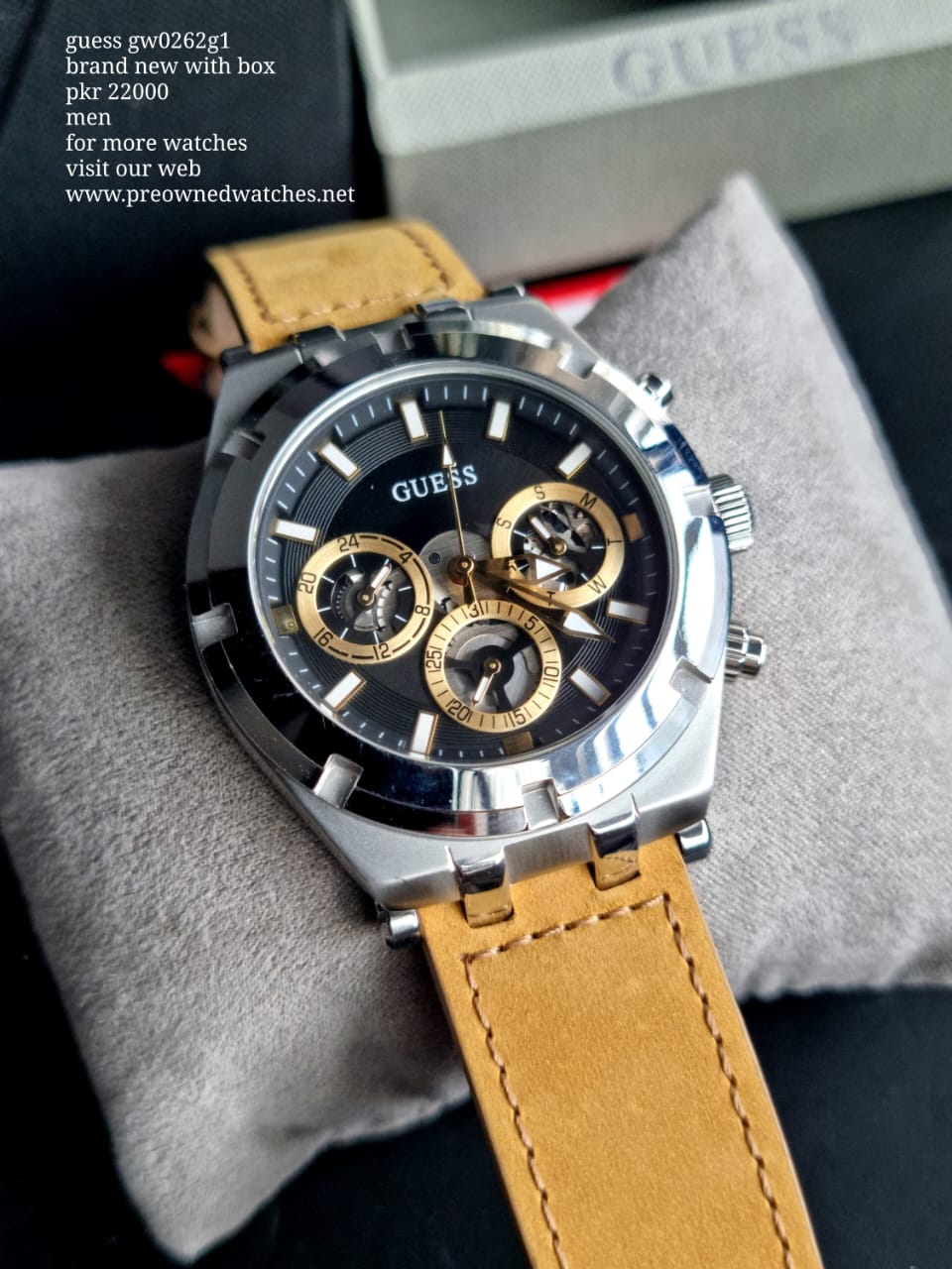  Shop Authentic Guess Continental Multifunction Black Dial Brown Leather Strap Watch for Men - GW0262G1 - Luxxuri