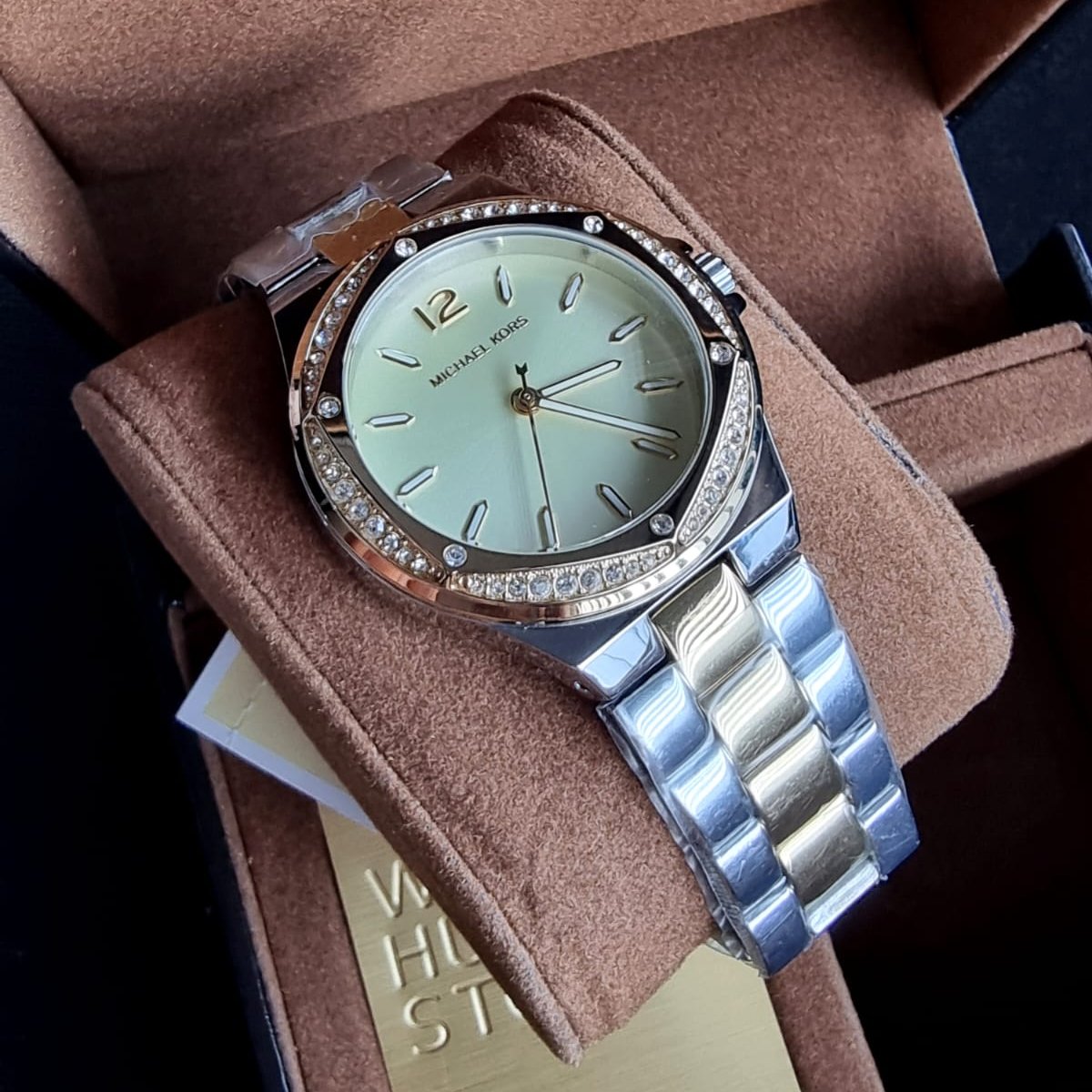  Shop Authentic Michael Kors Lennox Three-Hand Gold Dial Two Tone Steel Strap Watch For Women  - MK6988 - Luxxuri