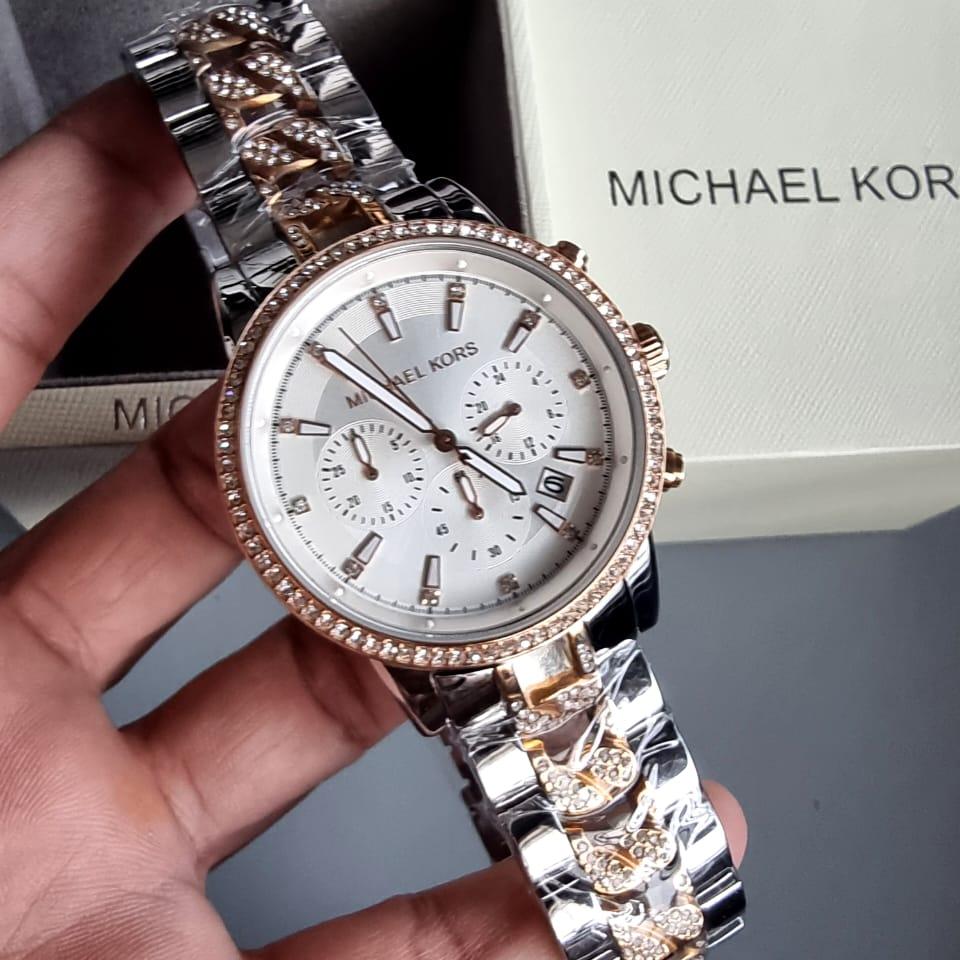  Shop Authentic Michael Kors Ritz Chronograph Silver Dial Two Tone Steel Strap Watch For Women - MK6938 - Luxxuri