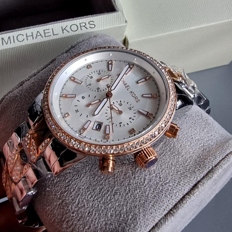  Shop Authentic Michael Kors Ritz Chronograph Silver Dial Two Tone Steel Strap Watch For Women - MK6938 - Luxxuri
