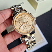  Shop Authentic Michael Kors Ritz Chronograph Gold Dial Gold Steel Strap Watch For Women - MK6937 - Luxxuri