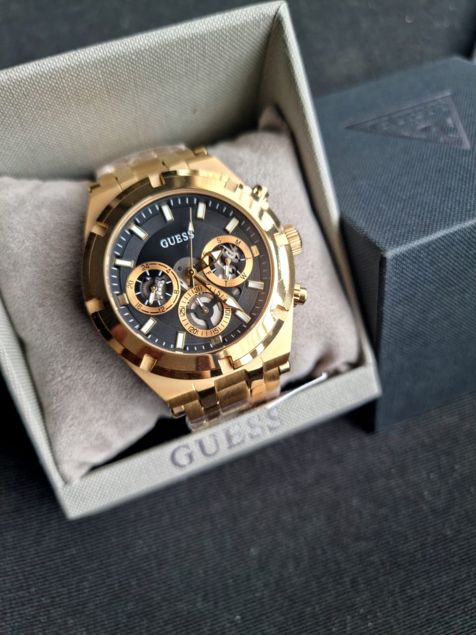  Shop Authentic Guess Continental Black Dial Gold Steel Strap Watch for Men - GW0260G2 - Luxxuri