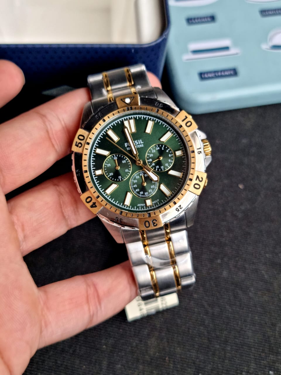  Shop Authentic Fossil Garrett Chronograph Green Dial Two Tone Steel Strap Watch for Men - FS5622 - Luxxuri