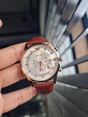  Shop Authentic Emporio Armani Quartz Silver Dial Brown Leather Strap Watch For Men - AR11043 - Luxxuri