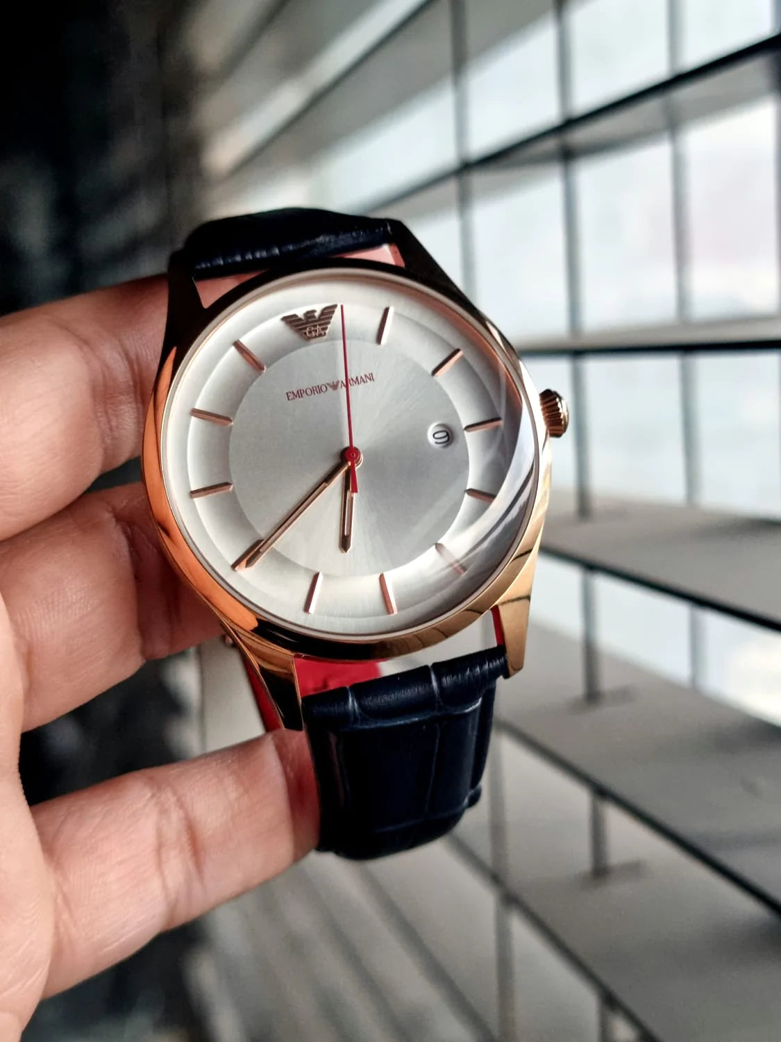  Shop Authentic Emporio Armani Classic Silver Dial Blue Leather Strap Watch For Men - AR11131 - Luxxuri