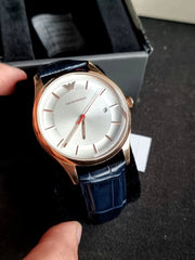  Shop Authentic Emporio Armani Classic Silver Dial Blue Leather Strap Watch For Men - AR11131 - Luxxuri