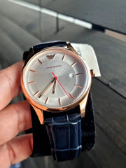  Shop Authentic Emporio Armani Classic Silver Dial Blue Leather Strap Watch For Men - AR11131 - Luxxuri