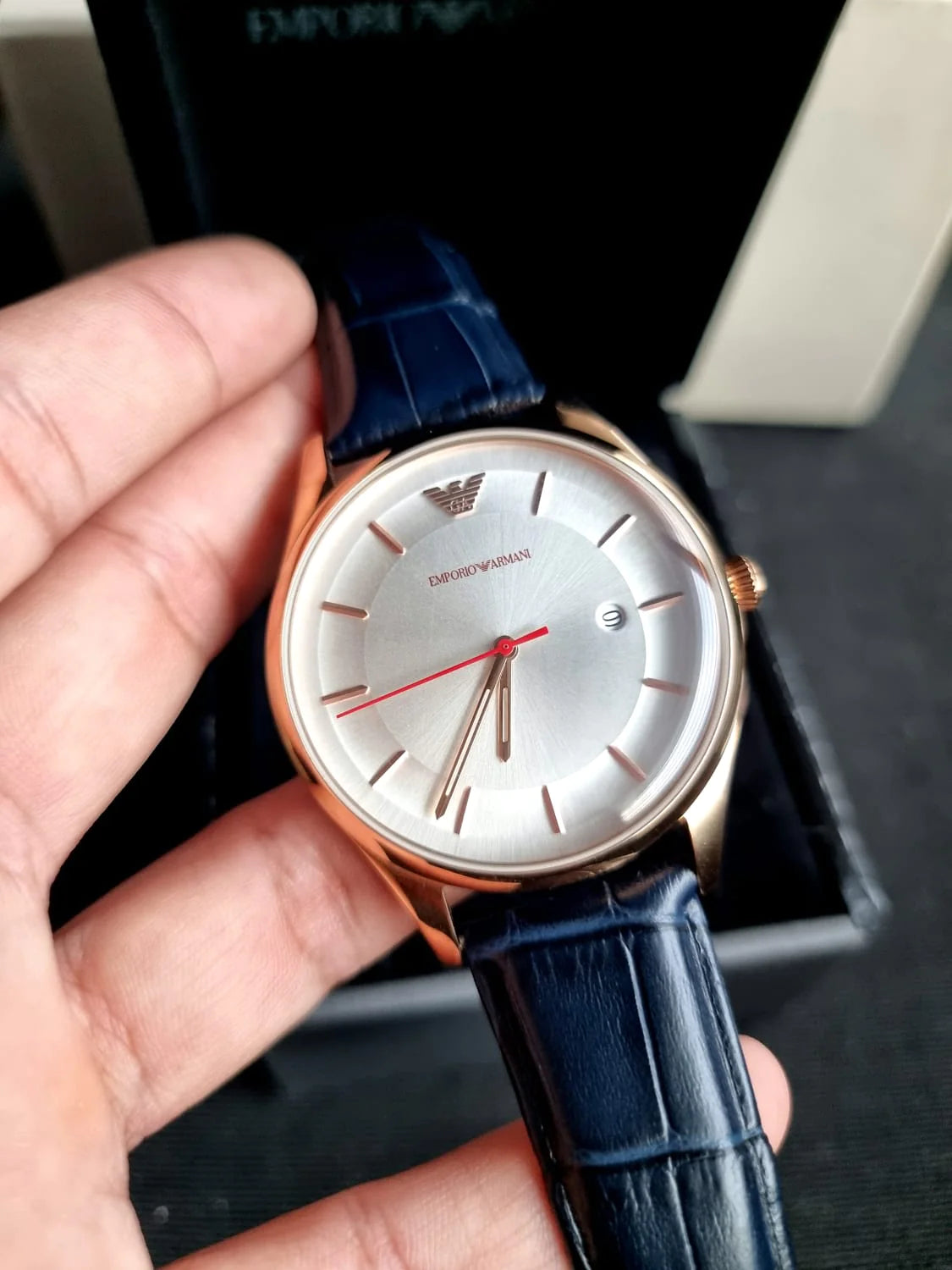  Shop Authentic Emporio Armani Classic Silver Dial Blue Leather Strap Watch For Men - AR11131 - Luxxuri