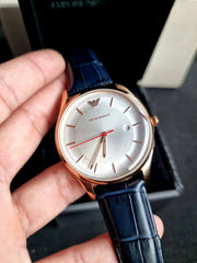  Shop Authentic Emporio Armani Classic Silver Dial Blue Leather Strap Watch For Men - AR11131 - Luxxuri