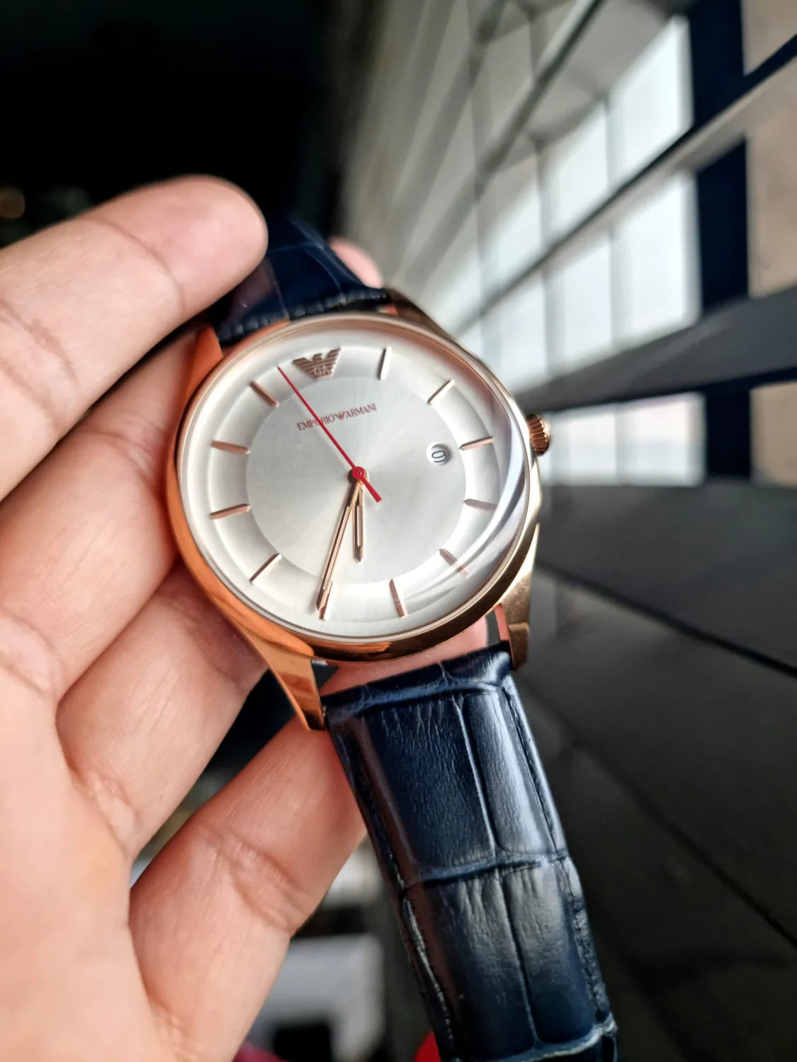  Shop Authentic Emporio Armani Classic Silver Dial Blue Leather Strap Watch For Men - AR11131 - Luxxuri